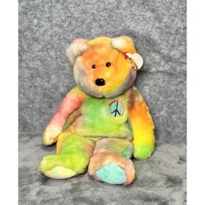 Ty Beanie Buddy "Peace" Ty-Dyed Plush Bear 13" Vivid Colors 1999 w/Tag Retired